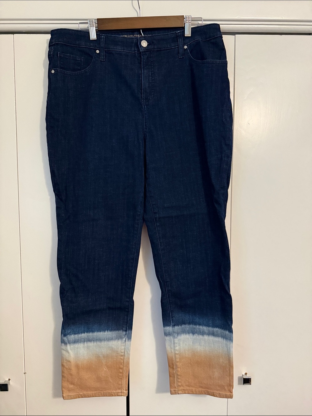 Chico's Dark Blue Jeans with Blue-to-Tan Ombre Ankles size 2.5